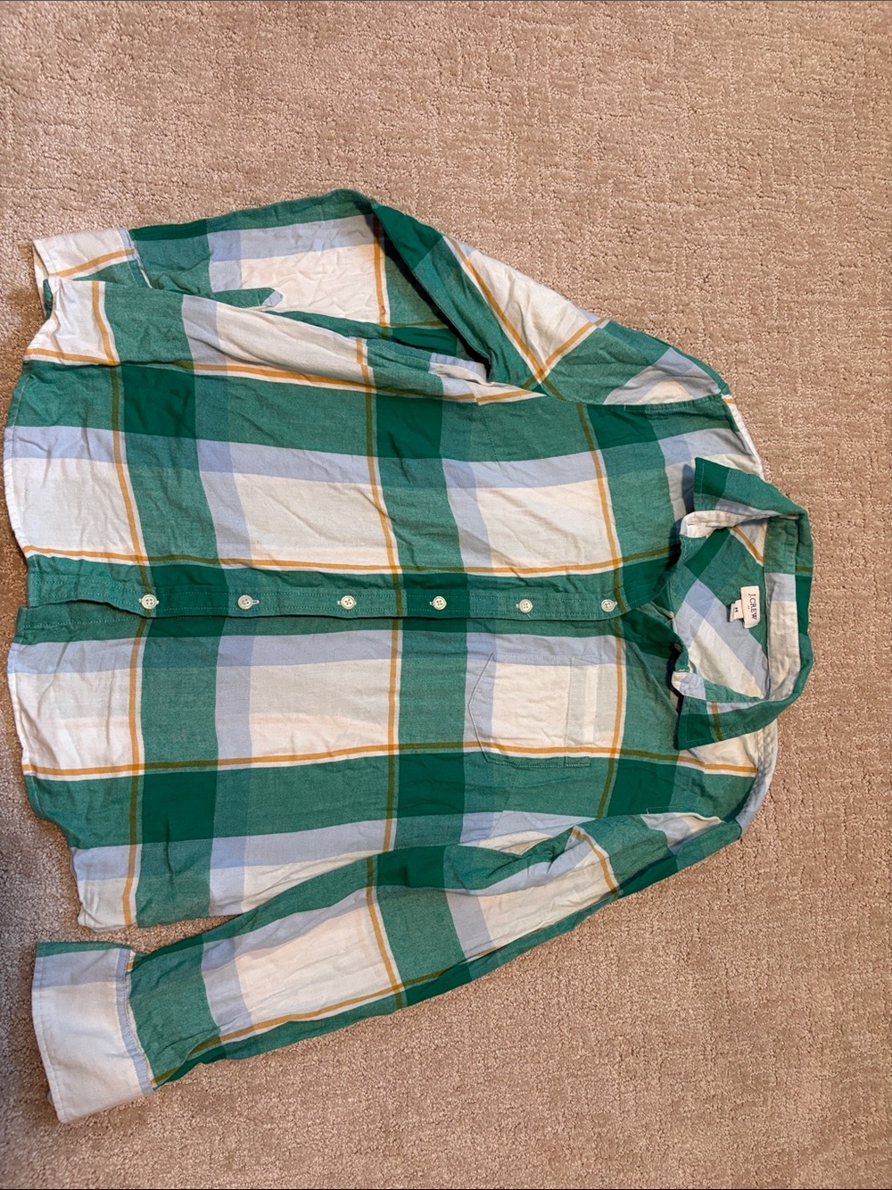 J. Crew Green White Plaid  Shirt Cotton Womens Medium Costal Summer Fall